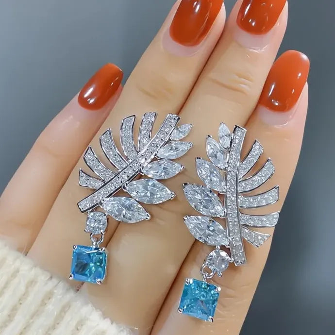 Elegant Blue Cubic Zirconia Copper Alloy Drop Earrings for Party Gift