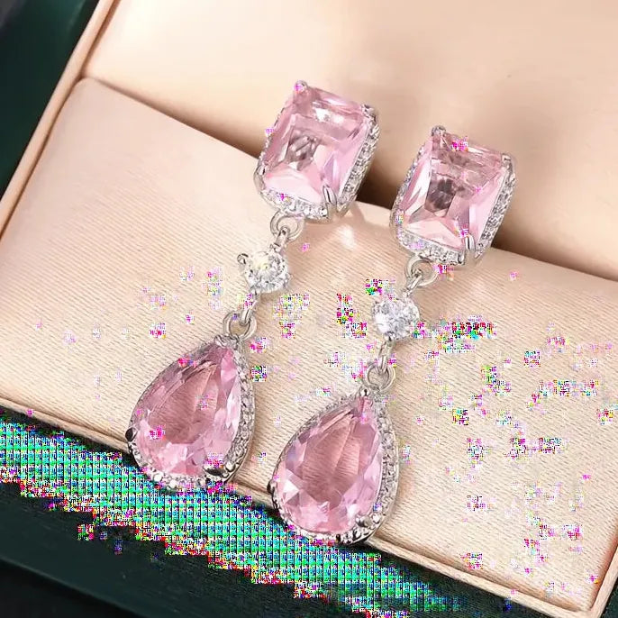Fresh Pink Yellow Cubic Zirconia Dangle Earrings for Women Elegant Engagement Wedding Jewelry