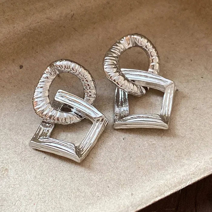 Vintage Zinc Alloy Geometric Square & Round Drop Earrings for Women Gift