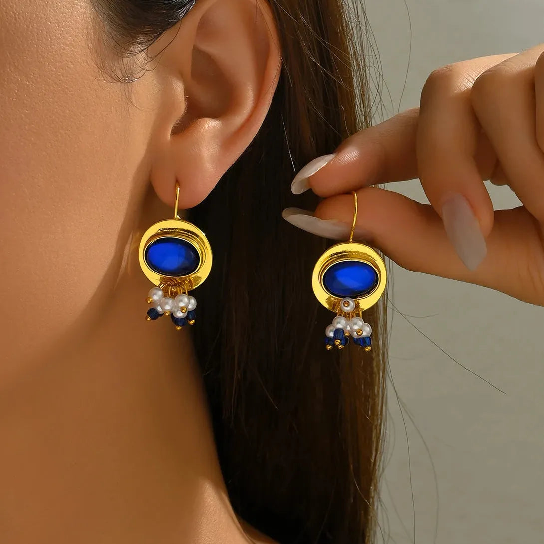 Vintage Bohemian Handmade Zinc Alloy Beaded Pendant Earrings for Women