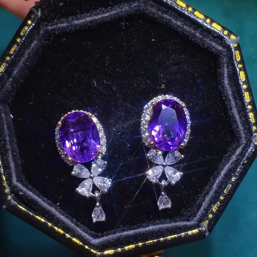 Purple Cubic Zirconia Geometric Dangle Earrings Copper Alloy Jewelry Gift
