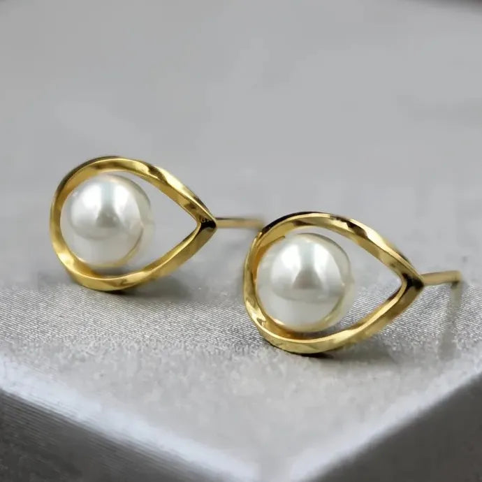 Simulated Pearl Stud Earrings Gold Silver Brass Minimalist Jewelry for Women