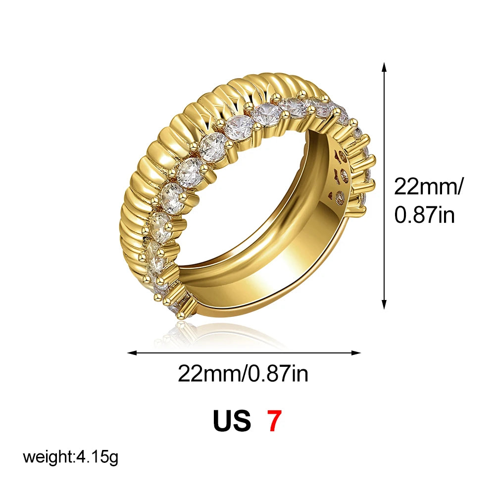 18k Gold Plated Stainless Steel Geometric CZ Zircon Wedding Ring Lightweight