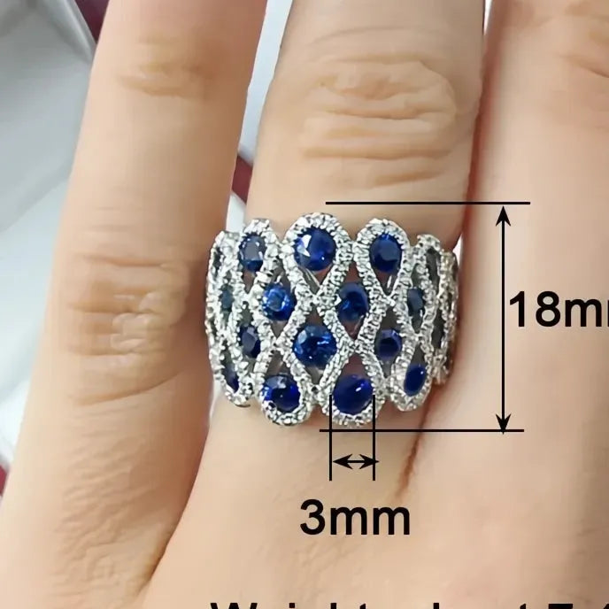 Delicate Women’s Geometric Cocktail Ring Brass Blue Cubic Zirconia Fashion Jewelry
