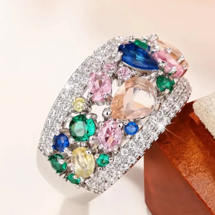 Rainbow Cubic Zirconia Brass Rings for Women Wedding Accessories Luxury Party Jewelry 2023