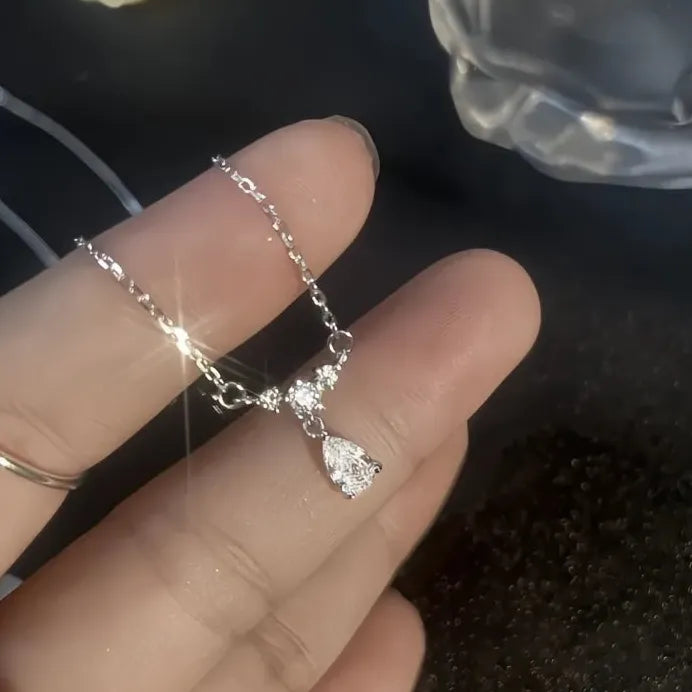 Elegant Women’s Geometric Pendant Necklace with Pear CZ for Wedding