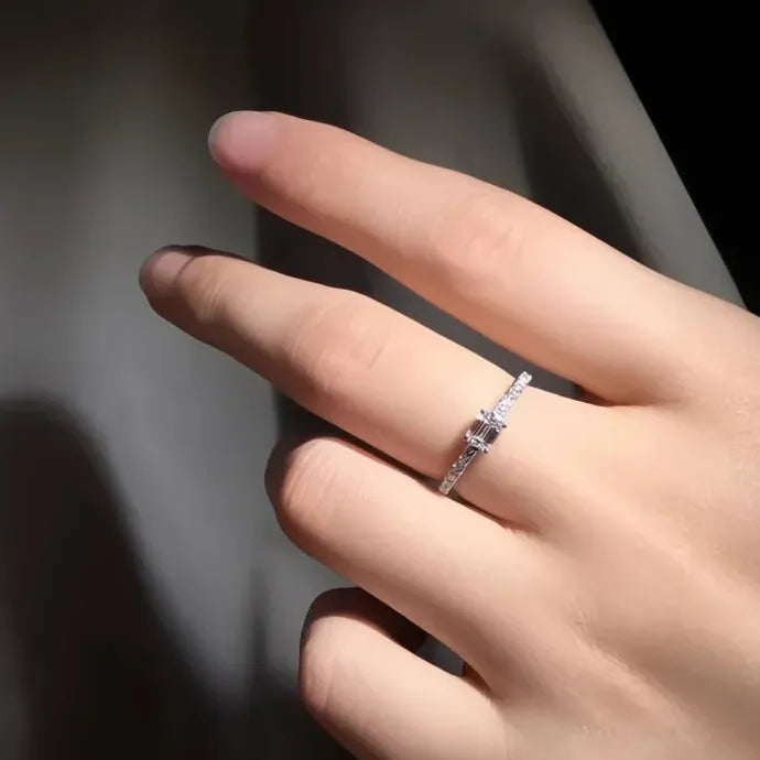Women’s Thin Brass Wedding Ring with Cubic Zirconia Geometric Design Jewelry