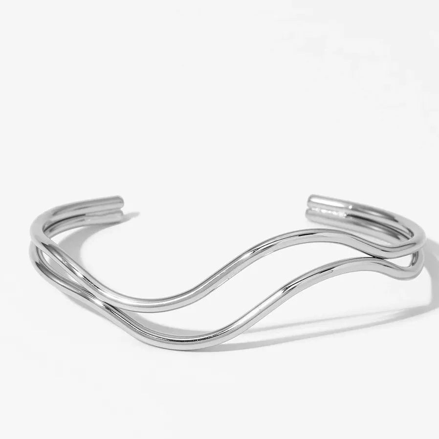 18k Gold Plated Stainless Steel Adjustable Geometric Cuff Bracelet Bangle