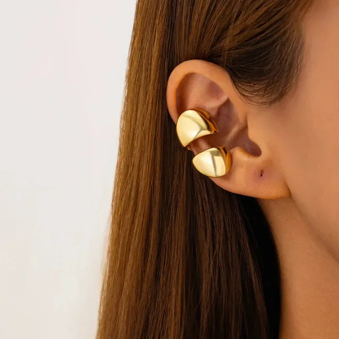 2Pcs Silver Crystal Clip Earrings Women Girls Minimalist Metal C-Shaped Ear Cuff Jewelry