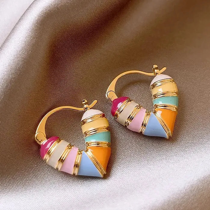 2024 Korean Women’s Heart Hoop Earrings Gold Plated Copper Jewelry Gift