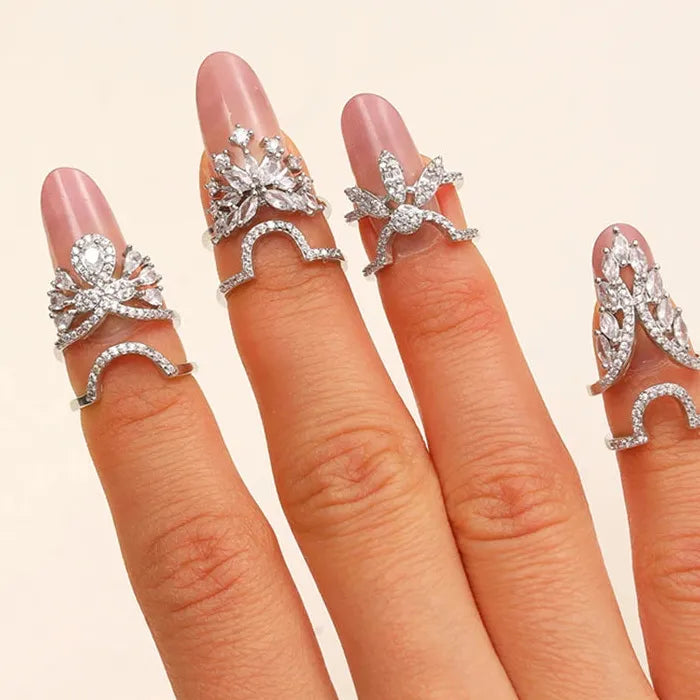 Adjustable Zircon Nail Ring for Women Retro Punk Jewelry Gift Trendy Geometric