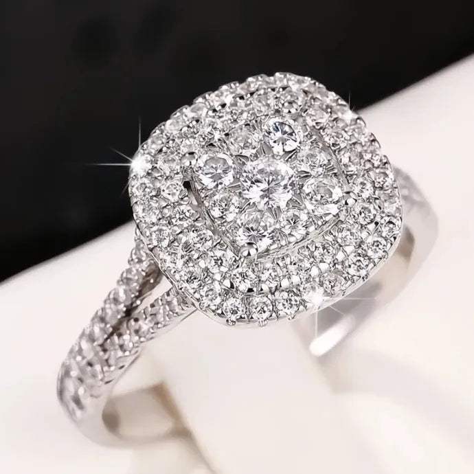 Geometric Brass Wedding Ring for Women with Cubic Zirconia Cubic Stones