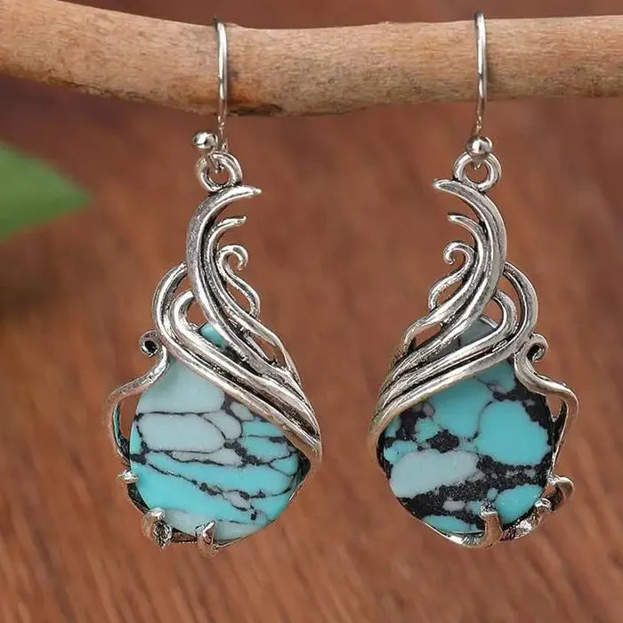 Elegant Oval Pattern Blue Synthetic Stone Women's Drop Earrings Zinc Alloy Jewelry