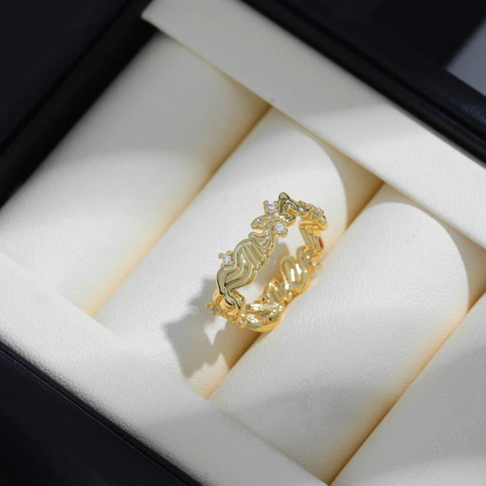 18K Gold Plated Twisted Round Zircon Wedding Ring for Women Minimalist Style