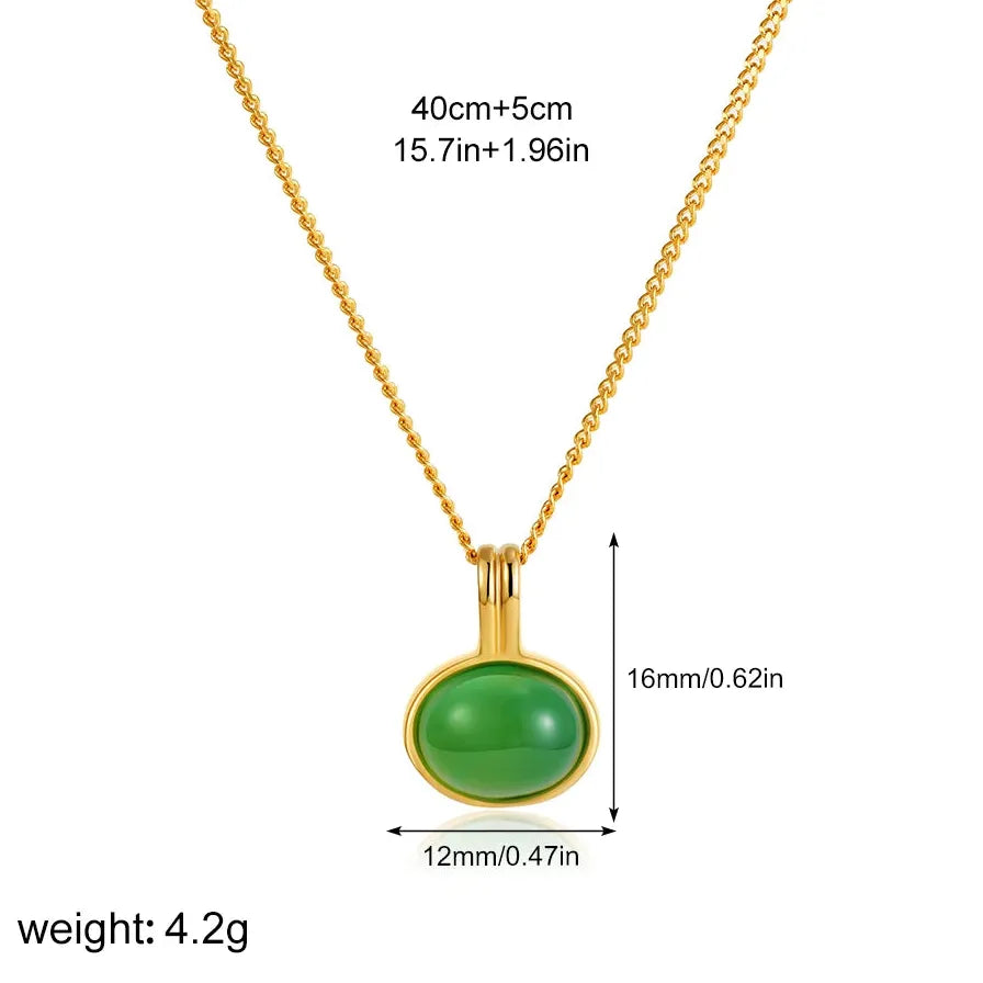 Oval Natural Tiger Eye Pendant Waterdrop Abalone Shell Necklace Stainless Steel Zircon Choker