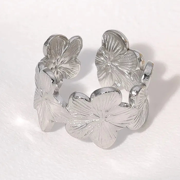 Vintage Stainless Steel Daisy Flower Ring Women Open Band Jewelry Gift