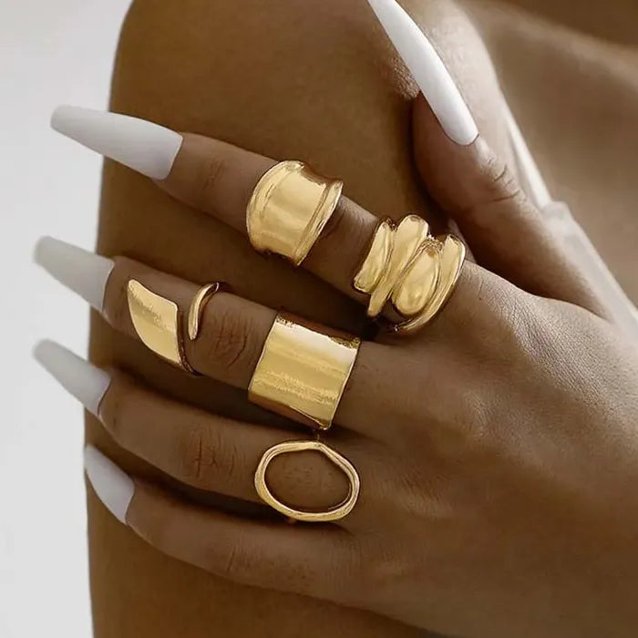 3Pcs Punk Gold Lava Geometric Rings Set for Women 2024 Trendy Jewelry
