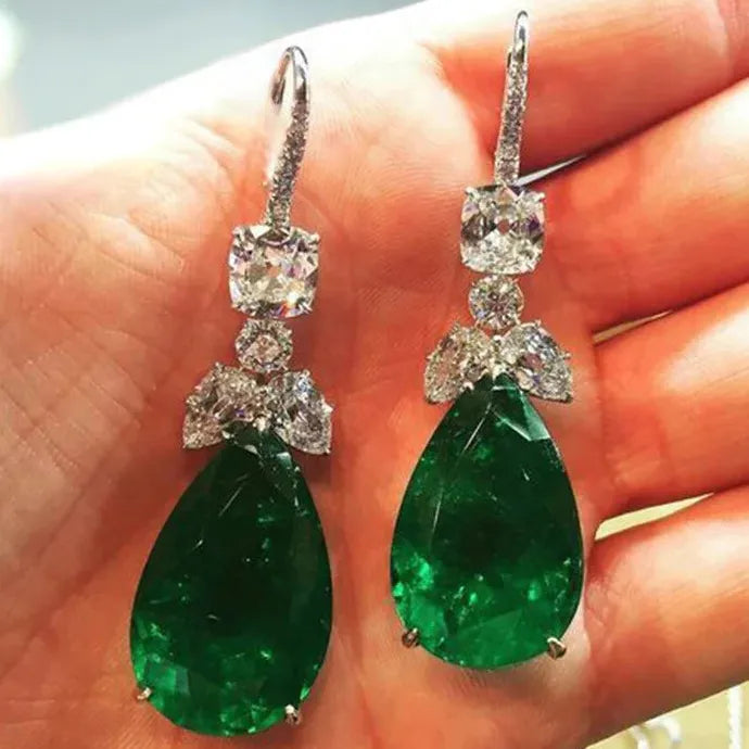 White Green AAA Cubic Zirconia Water Droplet Pendant Earrings for Women