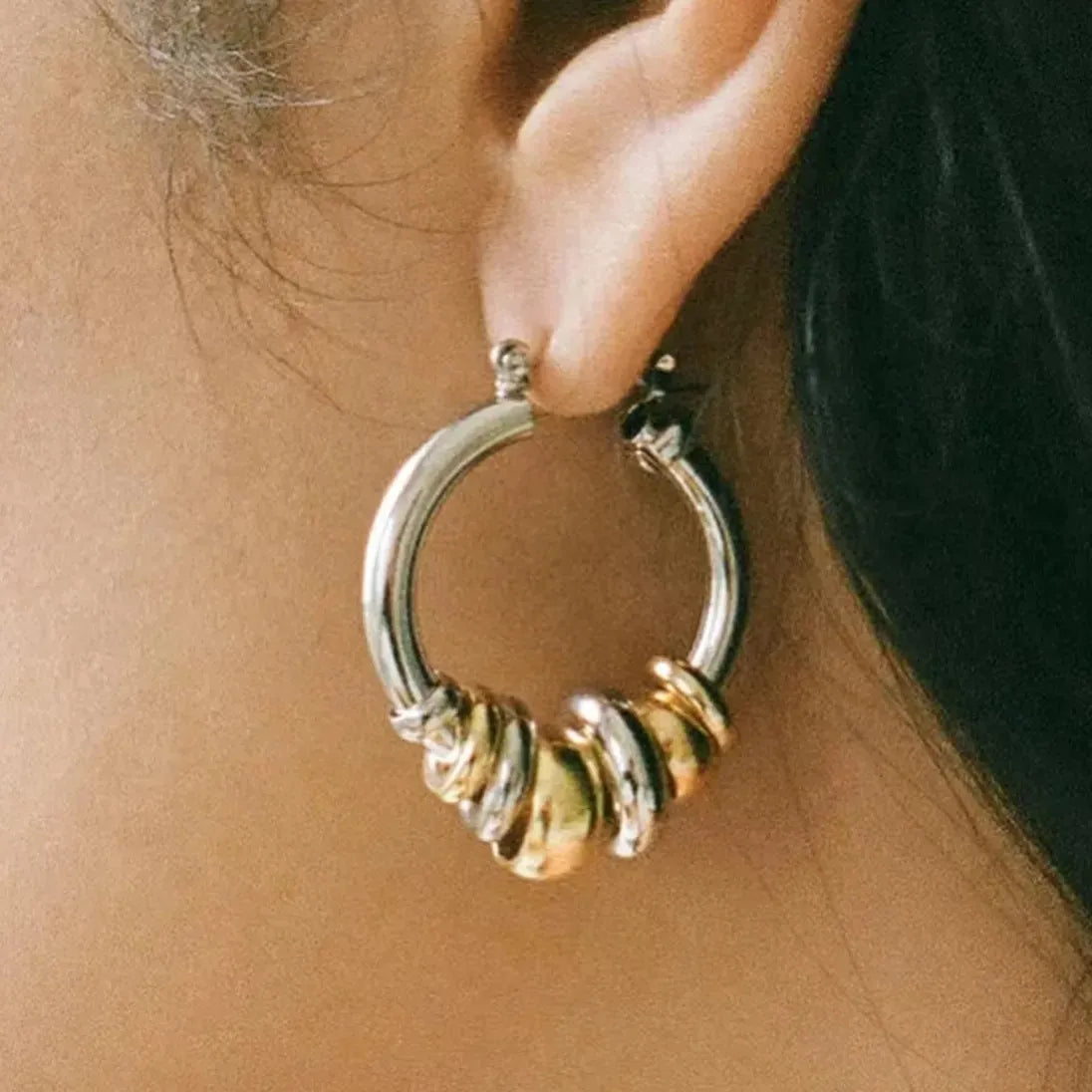 Gold Plated Double-Layer Chunky O-Shaped Hoop Earrings CZ Zircon Punk Jewelry