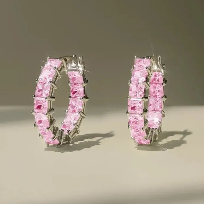 Women Geometric Hoop Earrings Brass CZ Jewelry Party Wedding Accessory