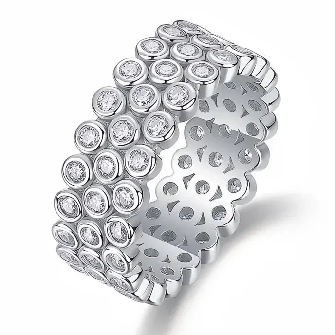 Delicate Women’s Brass Ring with Shiny Round Cubic Zirconia Geometric Wedding Jewelry
