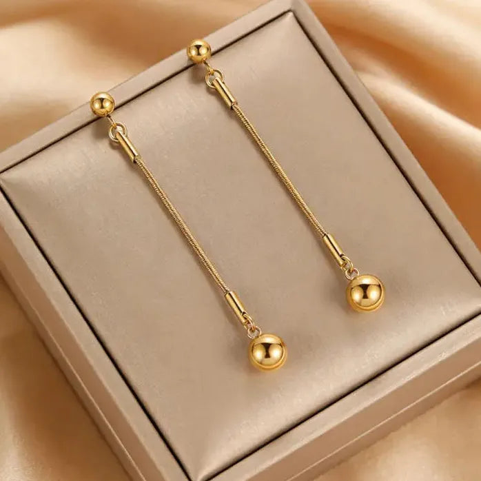 Stainless Steel Round Ball Tassel Dangle Earrings for Women Elegant Jewelry Gift