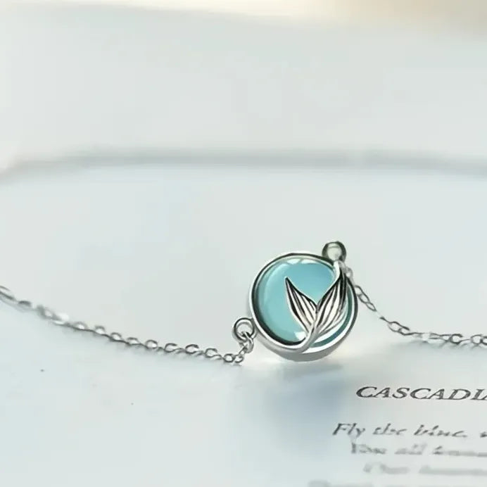 Trendy Geometric Mermaid Tail Pendant Necklace with Blue Stone Gift