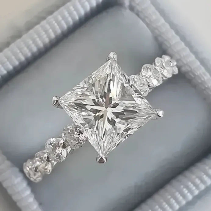 Princess Geometric Cubic Zirconia Wedding Engagement Ring Silver Tone
