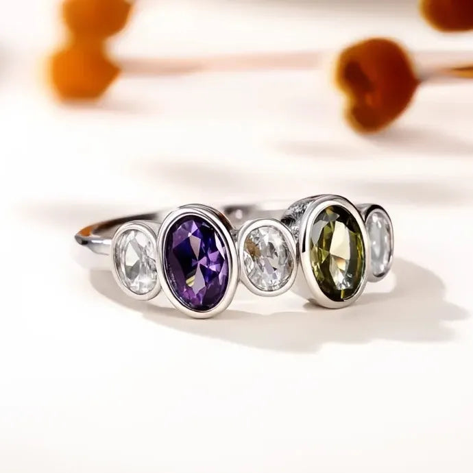 Vintage Geometric Brass CZ Rings for Women Olive Purple White Finger Ring