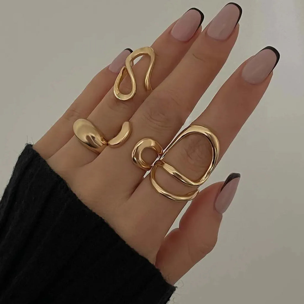 4Pcs Vintage Geometric Open C Shape Ring Set for Women Fashion Jewelry