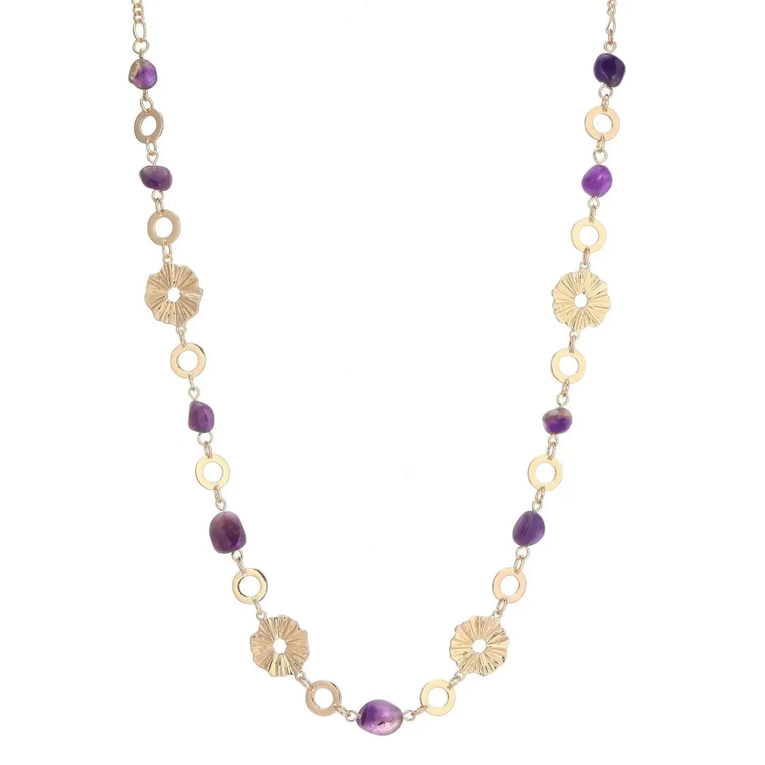 Boho Gold Plated Stainless Steel Long Chain Necklace Featuring Natural Stone Beads