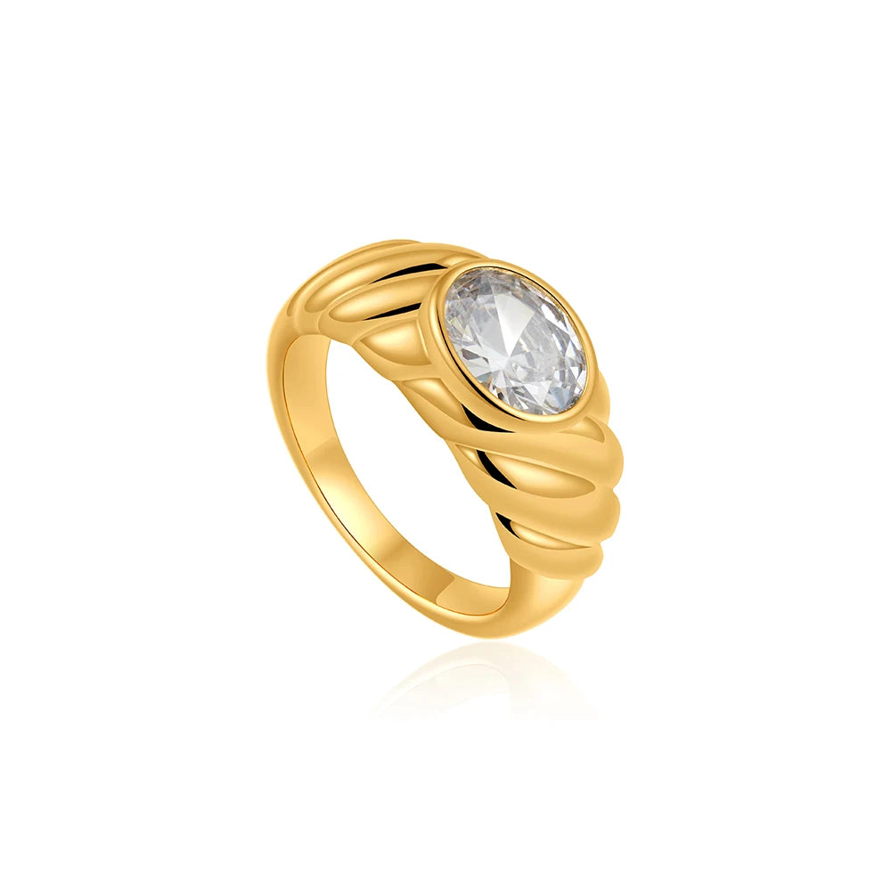 18K Gold Plated Stainless Steel Multicolored Oval Crystal Zircon Knuckle Ring