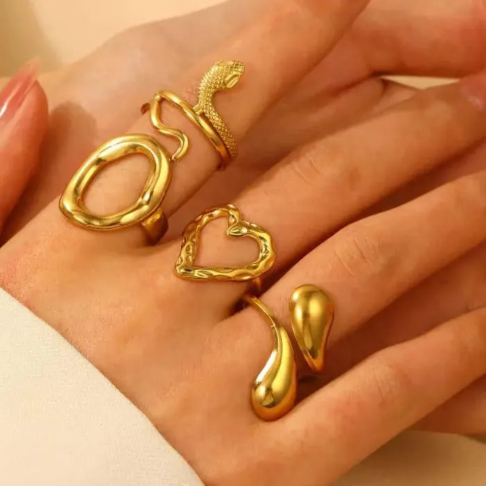 Gold Color Stainless Steel Hollow Heart Open Ring Party Jewelry Gift