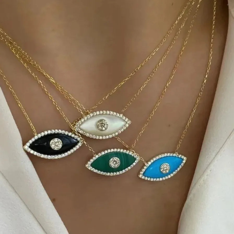 Neo-Gothic Turquoise White Opal Evil Eye Pendant Necklace Stainless Steel Jewelry