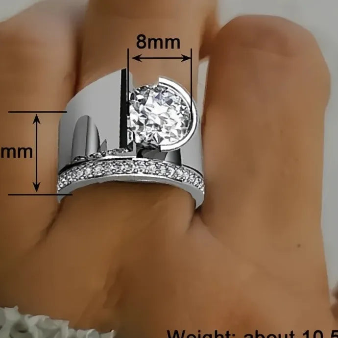 Women Silver Color Geometric Brass Ring with Bright Round CZ Stones Cocktail