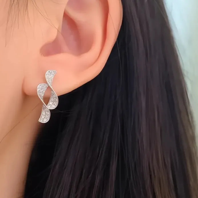 Dainty Silver Geometric Stud Earrings with Cubic Zirconia for Women