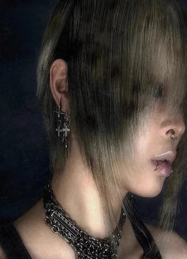 Copper Neo-Gothic Cross Drop Earrings Unisex Fashion Jewelry Statement
