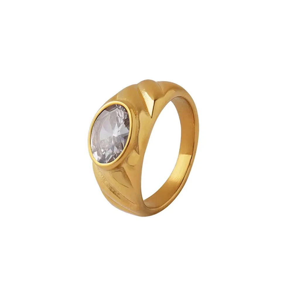 18K Gold Plated Stainless Steel CZ Geometric Twist Chunky Wedding Ring