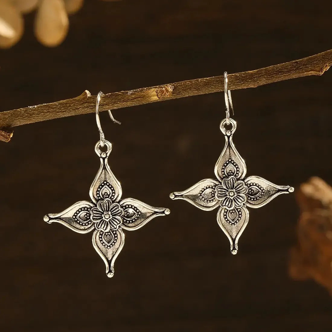 Vintage Bohemian Flower Drop Earrings Zinc Alloy Women's Charm Jewelry Gift