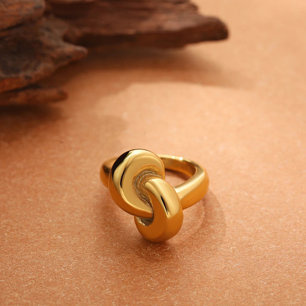 Adjustable Waterproof Dome Chunky Stainless Steel Knot Ring Wide Finger Jewelry