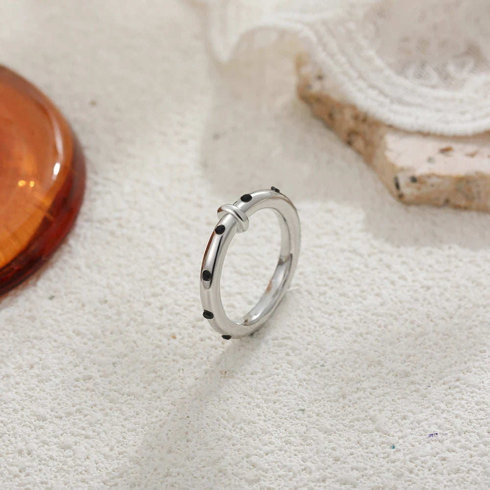 Stainless Steel Black Zircon Small Circle Unisex Ring Waterproof Anti-Allergic Punk Jewelry Gift