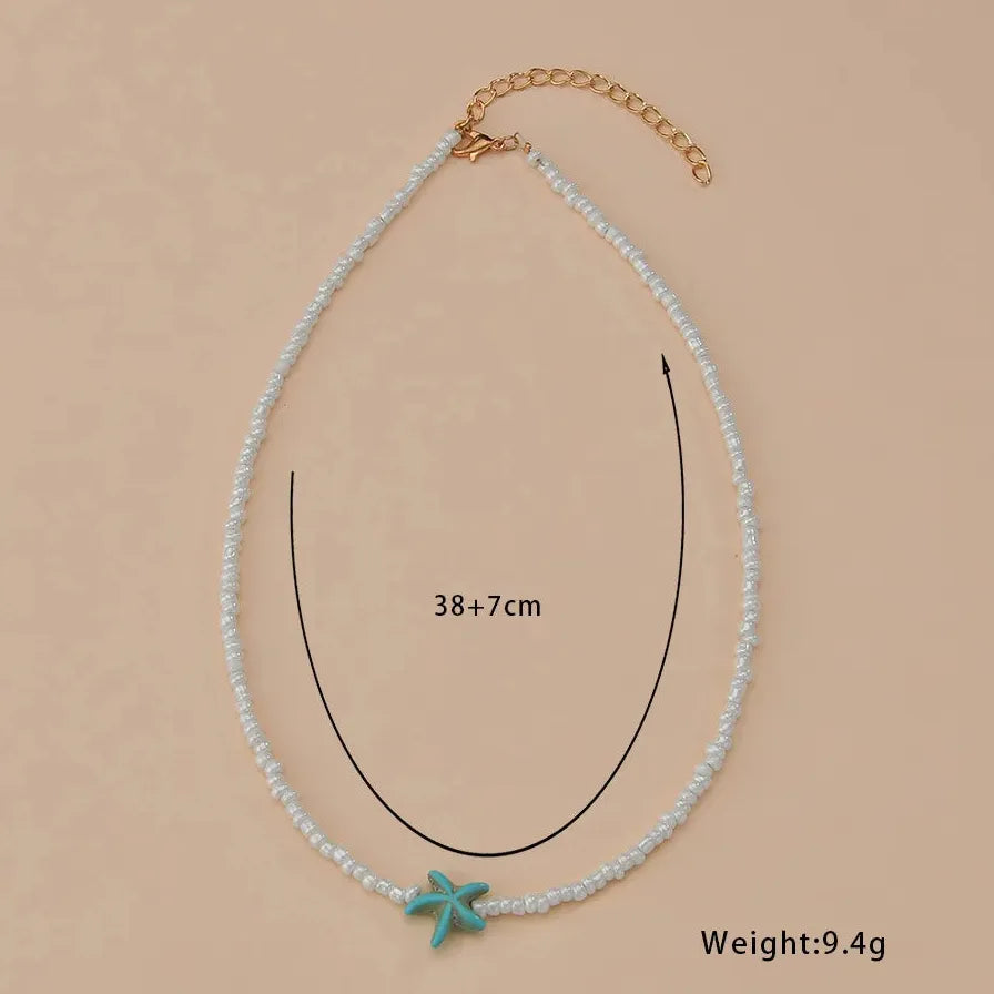 Handmade Multicolor Shell Starfish Necklace Women Copper Beads Choker Jewelry