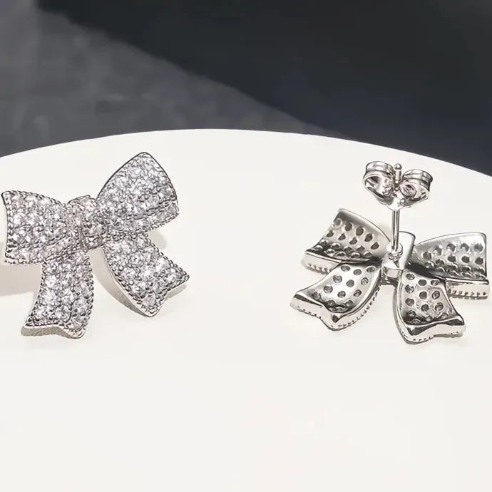 Delicate Bowknot Copper CZ Stud Earrings for Women Wedding Jewelry Gift