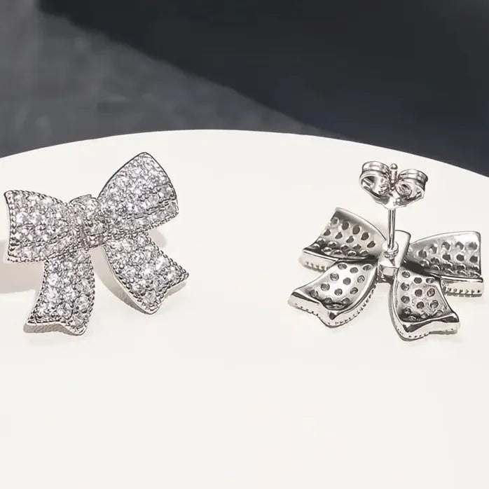 Stylish Bow Stud Earrings for Women with Sparkling Cubic Zirconia