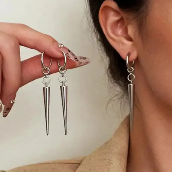 Gothic Cone Drop Earrings for Women Silver Party Jewelry Hip Hop Rock