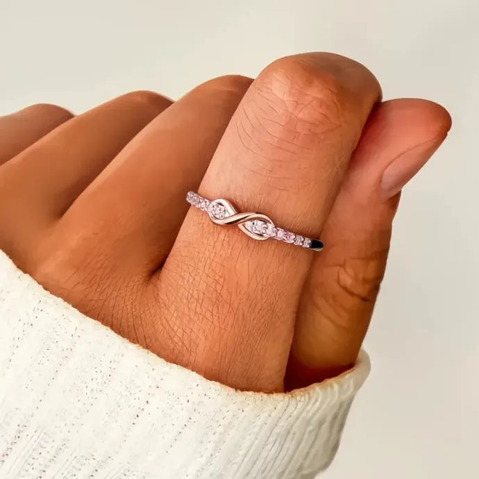 Elegant Infinity Figure Eight Women’s Pink Cubic Zirconia Brass Ring