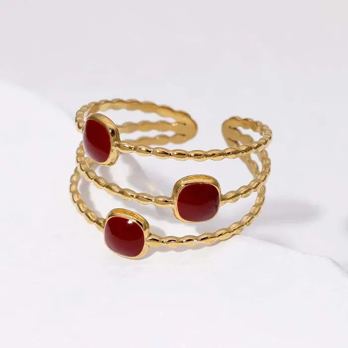 Adjustable Vintage Red Drip Oil Heart Ring for Women Stainless Steel 2025 Jewelry