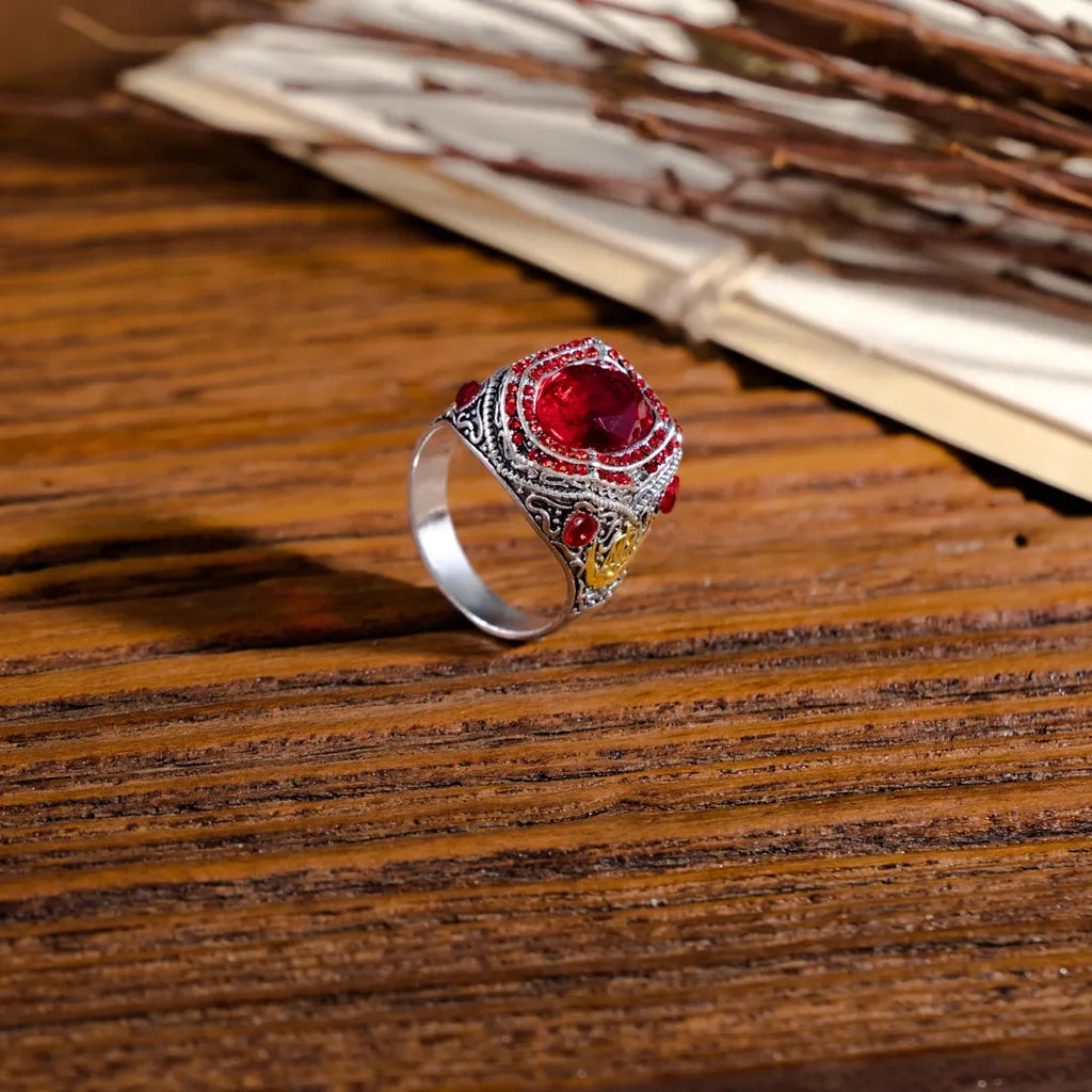 Retro Handmade Turkish Silver Signet Ring for Men Mystic Zircon Punk Biker Ring