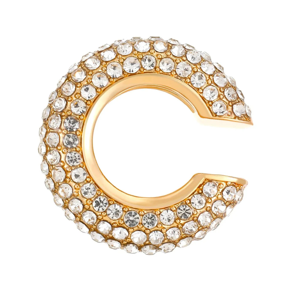 Vintage Round C Shape Cartilage Clip Earrings for Women Copper Rhinestone Jewelry