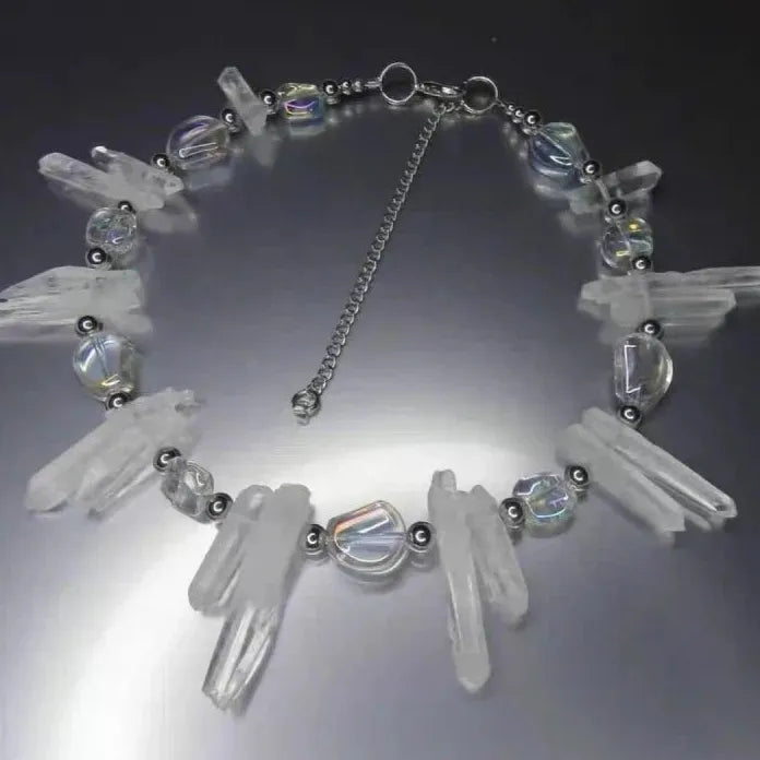 Natural Crystal Irregular Geometric Pendant Necklace Metal Choker Unisex